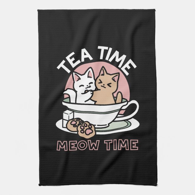 Cuddling Kitties in a Cup - Adorable Tea Time Kitchen Towel (Vertical)