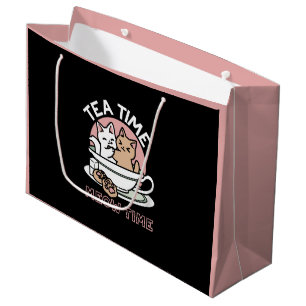 Cuddling Kitties in a Cup - Adorable Tea Time Large Gift Bag