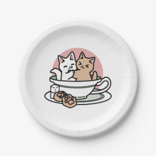 Cuddling Kitties in a Cup - Adorable Tea Time Paper Plate