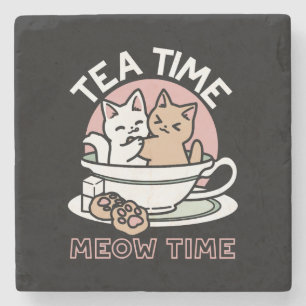 Cuddling Kitties in a Cup - Adorable Tea Time Stone Coaster