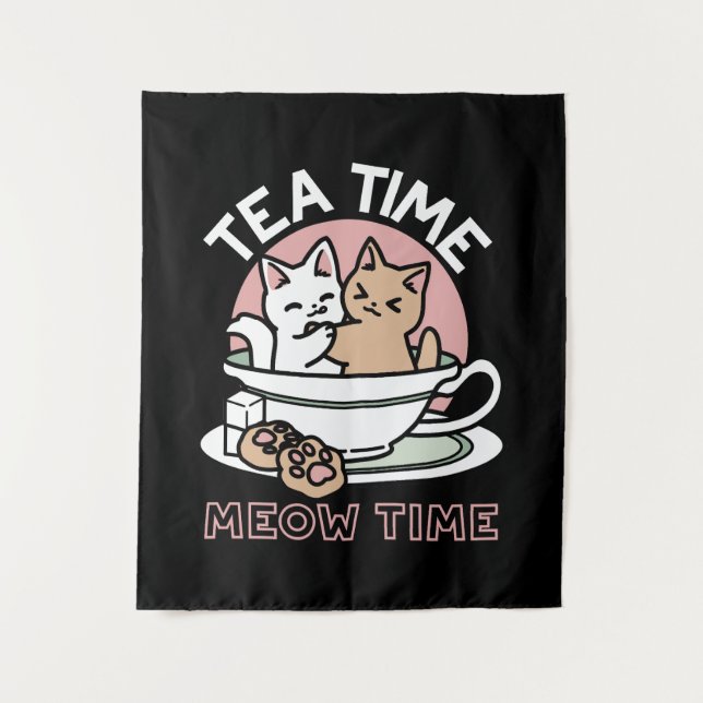 Cuddling Kitties in a Cup - Adorable Tea Time Tapestry (Front)