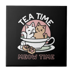 Cuddling Kitties in a Cup - Adorable Tea Time Tile