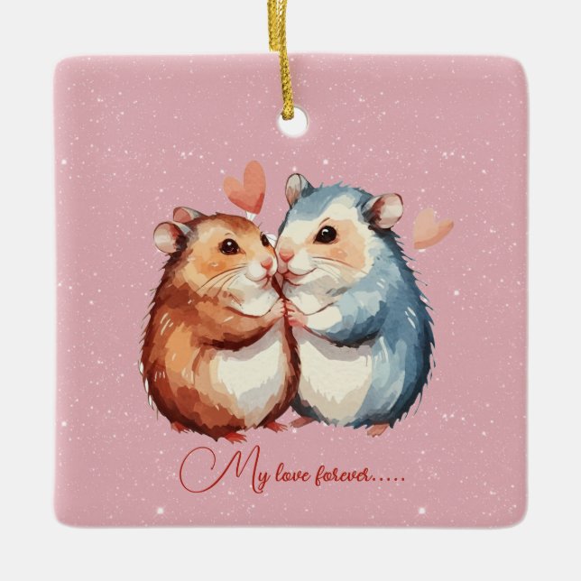 Cuddling Mice Couple Valentine Ceramic Ornament (Front)