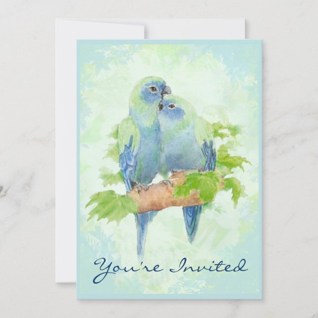 Cuddling Tropical Parrot Wedding Anniversary Invitation (Front)