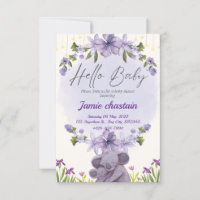 cuddly animal Baby shower card invitation
