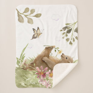 *~* Cuddly Bear Relaxing Smelling  Flower in Woods Sherpa Blanket