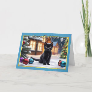 Cuddly Black Kitten Christmas Card
