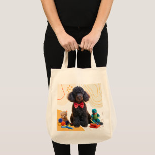 Cuddly Black Poodle Chenille Tote Bag