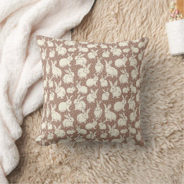 Cuddly Bunny Rabbits Bonanza - Mocha Mousse.   Throw Pillow