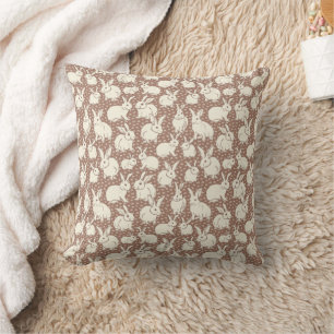 Cuddly Bunny Rabbits Bonanza - Mocha Mousse.   Throw Pillow