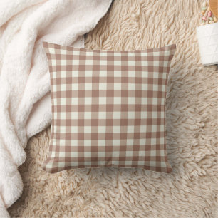 Cuddly Bunny Rabbits Gingham - Mocha Mousse. Throw Pillow