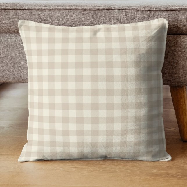 Cuddly Bunny Rabbits Gingham - neutral pattern. Throw Pillow (Creator Uploaded)