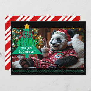 Cuddly Christmas Panda in Pajamas Personalized Holiday Card