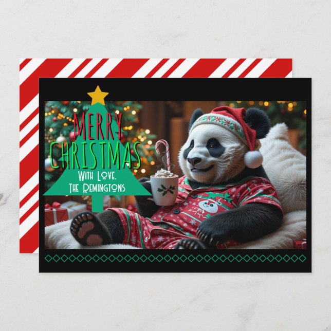 Cuddly Christmas Panda in Pyjamas Personalized Holiday Card (Front/Back)