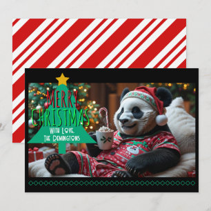 Cuddly Christmas Panda in Pyjamas Personalized Holiday Card