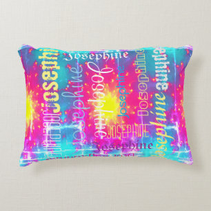 Cuddly Colorful Tie Dye Boho Fade Personalize Name Accent Pillow