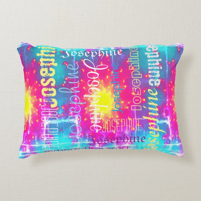 Cuddly Colourful Tie Dye Boho Fade Personalize Nam Accent Pillow (Front)