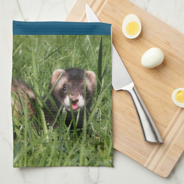Cuddly Cute Ferret Weasel Kitchen Towels (Quarter Fold)
