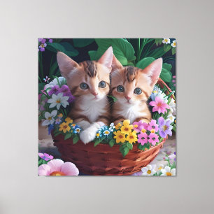 Cuddly Cute Kittens in a Flower Basket Canvas Print