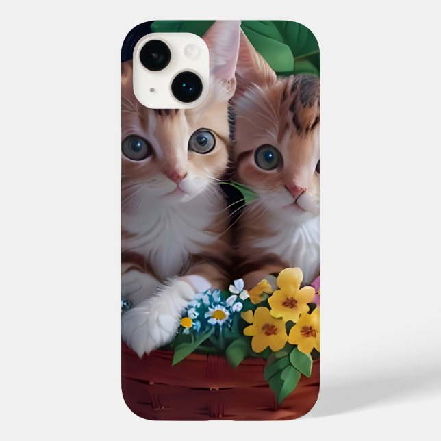Cuddly Cute Kittens in a Flower Basket Case-Mate iPhone Case (Back)