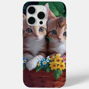 Cuddly Cute Kittens in a Flower Basket iPhone 15 Pro Max Case