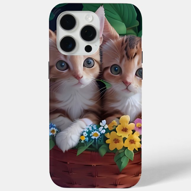 Cuddly Cute Kittens in a Flower Basket Case-Mate iPhone Case (Back)
