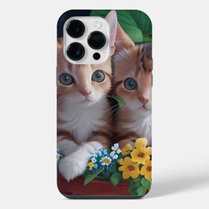 Cuddly Cute Kittens in a Flower Basket iPhone 14 Pro Max Case