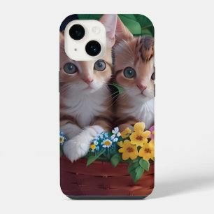 Cuddly Cute Kittens in a Flower Basket iPhone 14 Case