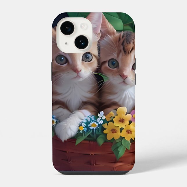 Cuddly Cute Kittens in a Flower Basket iPhone Case (Back)