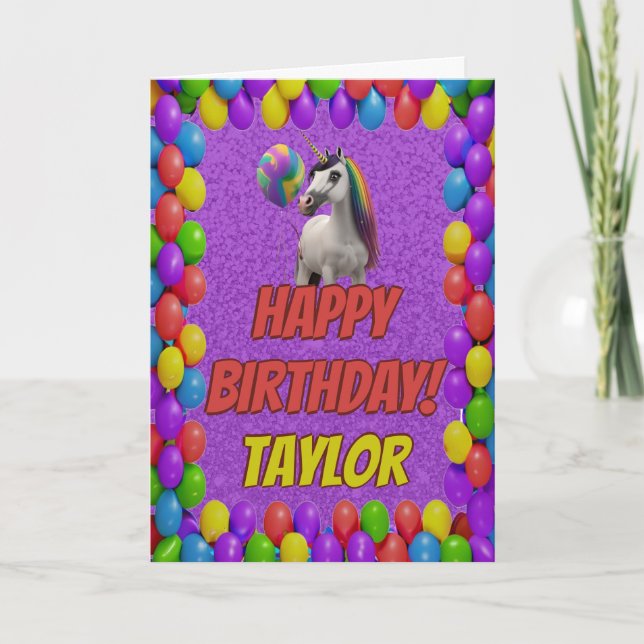 Cuddly Cute Unicorn Greeting Happy Birthday Card (Front)