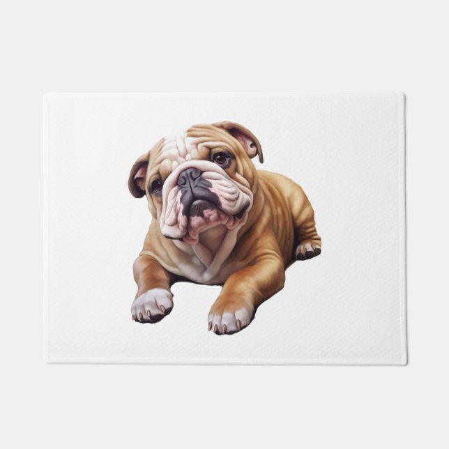 Cuddly English Bulldog Cub - Sweet Wrinkled Puppy  Doormat (Front)