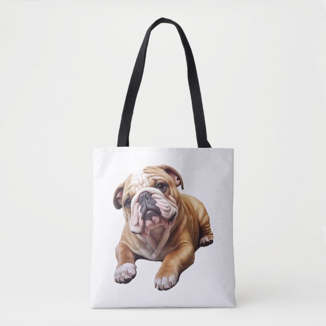 Cuddly English Bulldog Cub - Sweet Wrinkled Puppy  Tote Bag (Front)