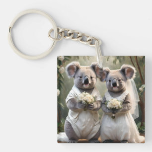 Cuddly Koalas White Wedding, Keychain