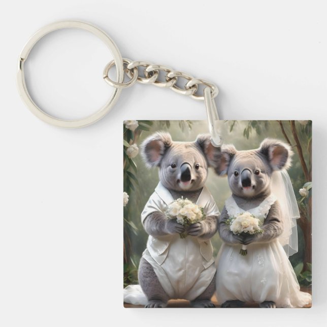 Cuddly Koalas White Wedding, Keychain (Front)