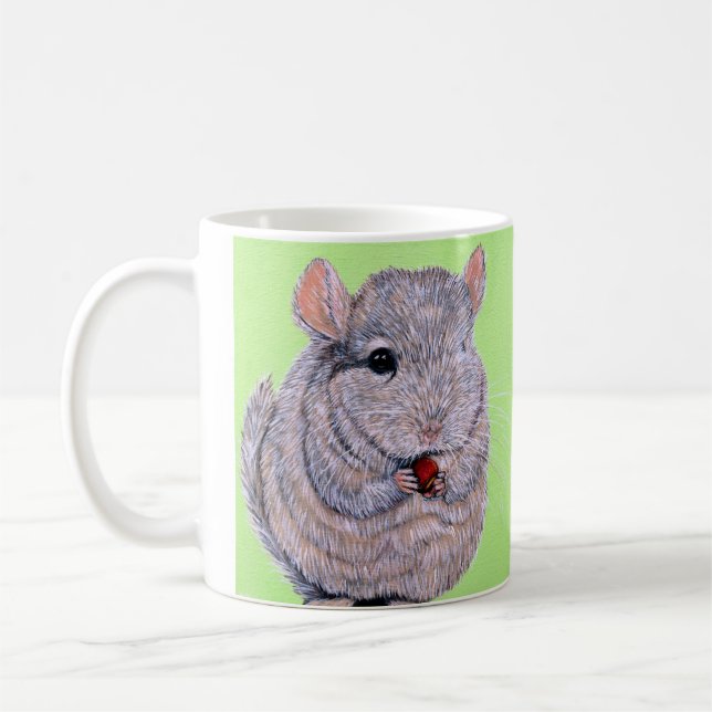 Cuddly Nibbling Chinchilla Painting Coffee Mug (Left)