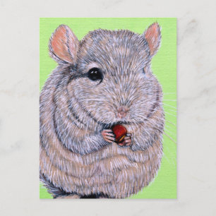 Cuddly Nibbling Chinchilla Painting Postcard