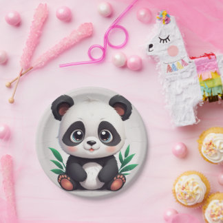 Cuddly panda paper plate