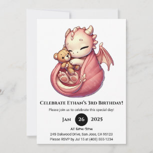 Cuddly Pink Dragon Birthday Invitation
