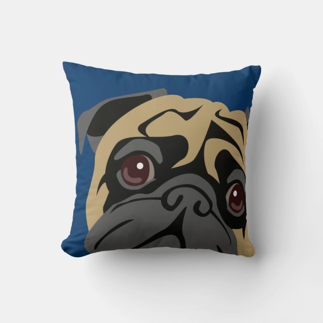 Cuddly Pug Throw Pillow (Front)