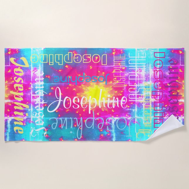 Cuddly Warm Colourful fleece Personalized Name Beach Towel (Front)