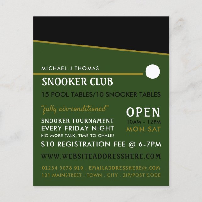 Cue Ball, Pool Club, Snooker Club Advertising Flyer (Front)