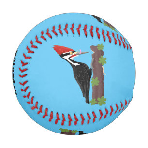 Cue funny Pileated woodpecker cartoon illustration Baseball