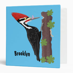 Cue funny Pileated woodpecker cartoon illustration Binder
