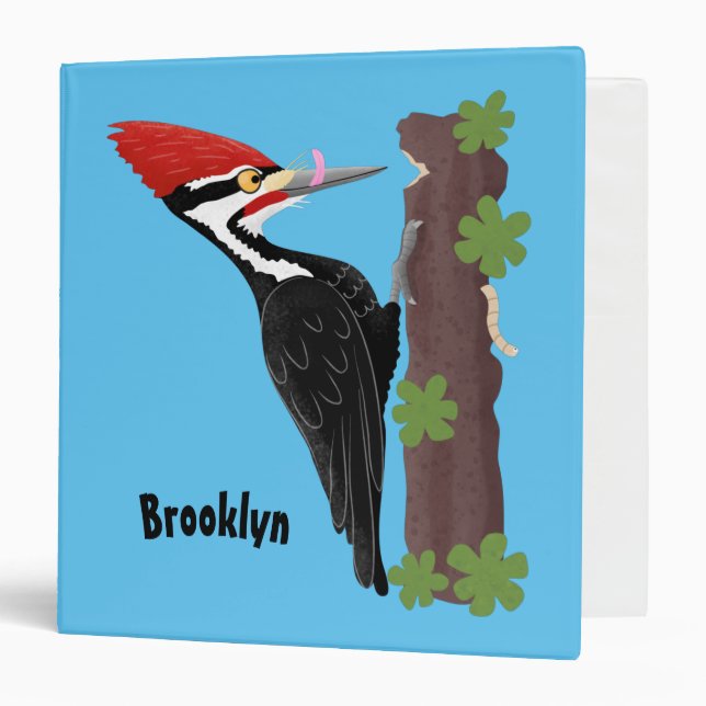Cue funny Pileated woodpecker cartoon illustration Binder (Front/Inside)