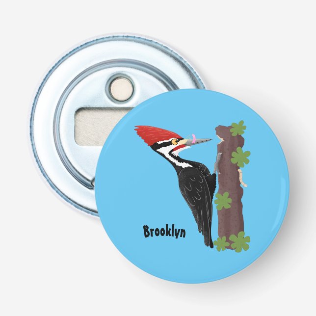 Cue funny Pileated woodpecker cartoon illustration Bottle Opener (Front)