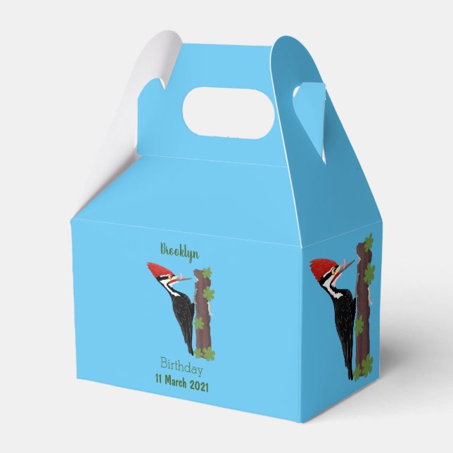 Cue funny Pileated woodpecker cartoon illustration Favor Box (Front Side)