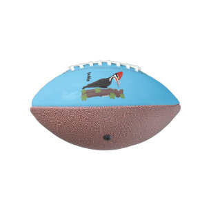 Cue funny Pileated woodpecker cartoon illustration Football