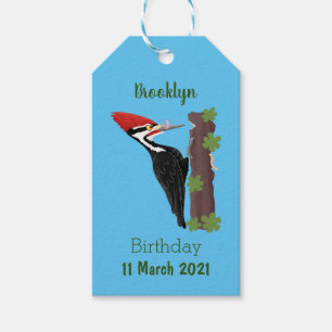 Cue funny Pileated woodpecker cartoon illustration Gift Tags