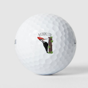 Cue funny Pileated woodpecker cartoon illustration Golf Balls