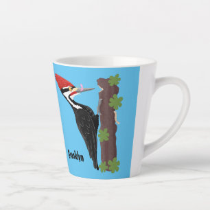 Cue funny Pileated woodpecker cartoon illustration Latte Mug